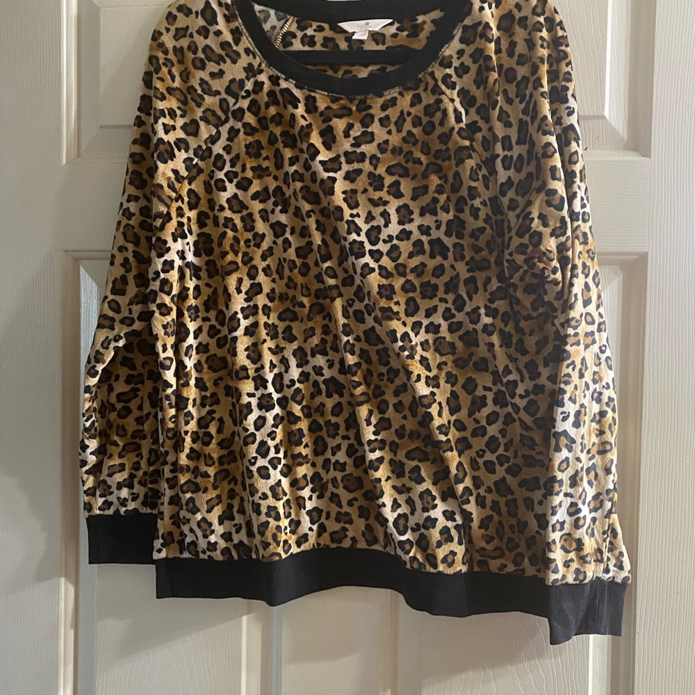 Leopard Print Velvet Sweater with Black Trim